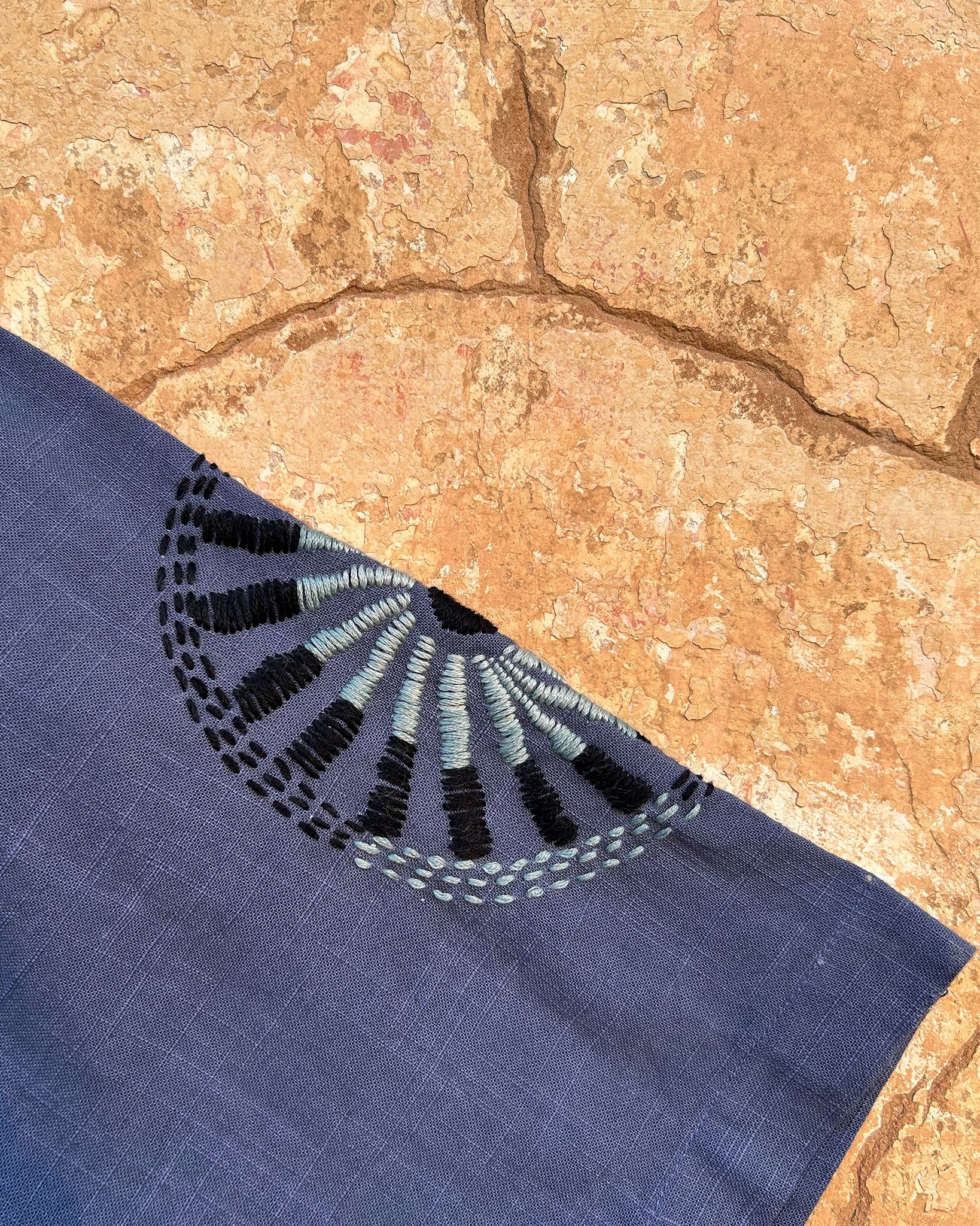 For the Record Blue Shirt with Hand Embroidery Sleeve