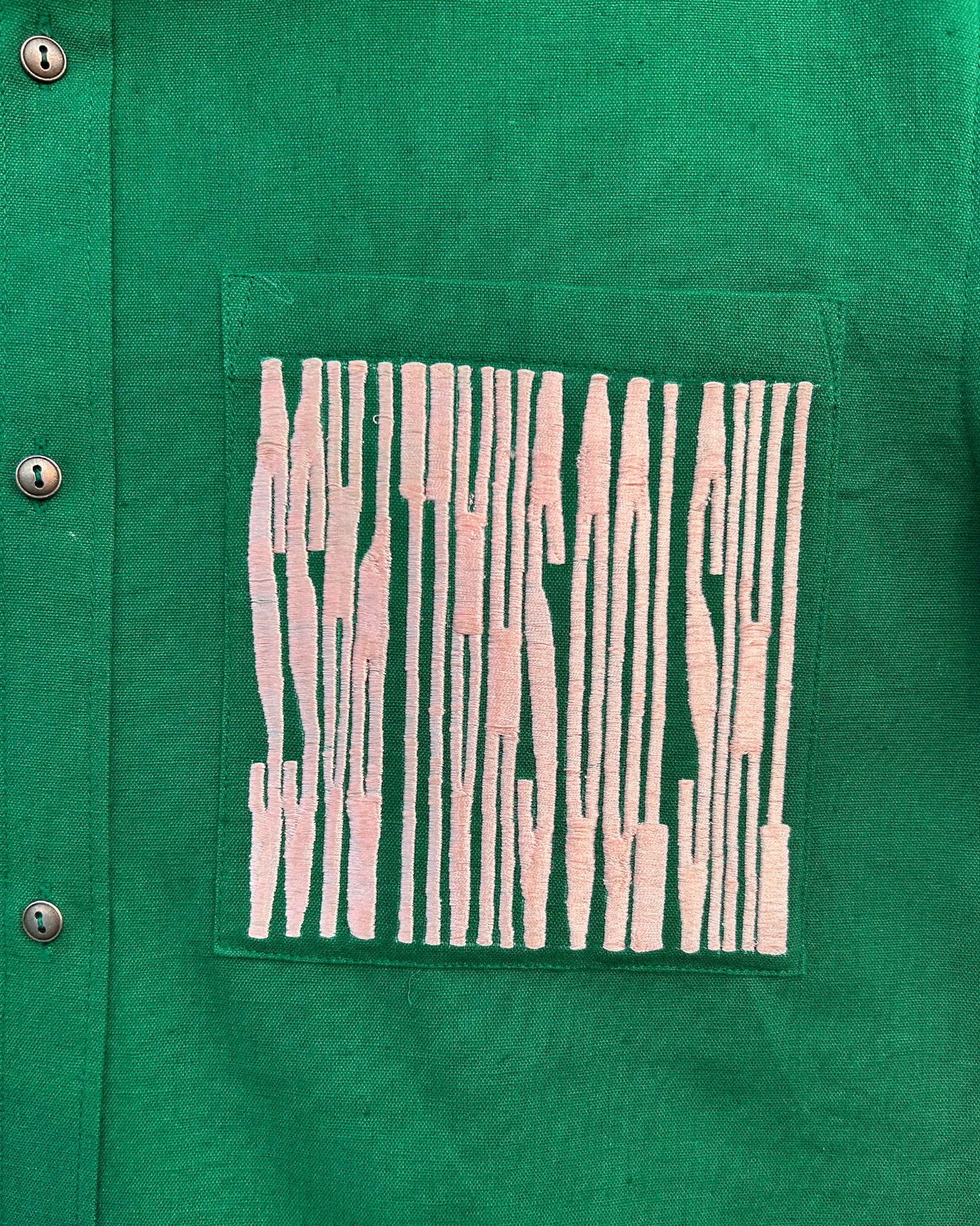 Silent Scream Green Shirt with Pink Embroidered Message Detail