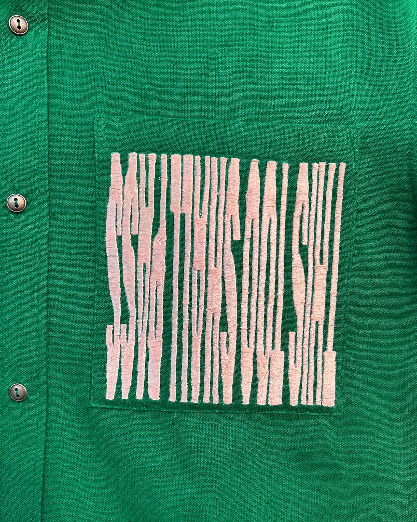 Silent Scream Green Shirt with Pink Embroidered Message Detail