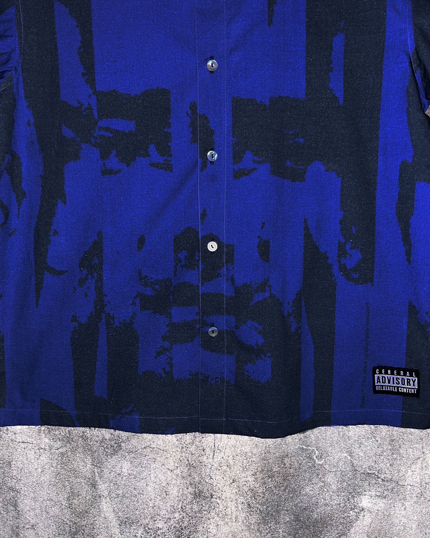 Strangely Familiar Blue Digital Printed Shirt Bottom Detail