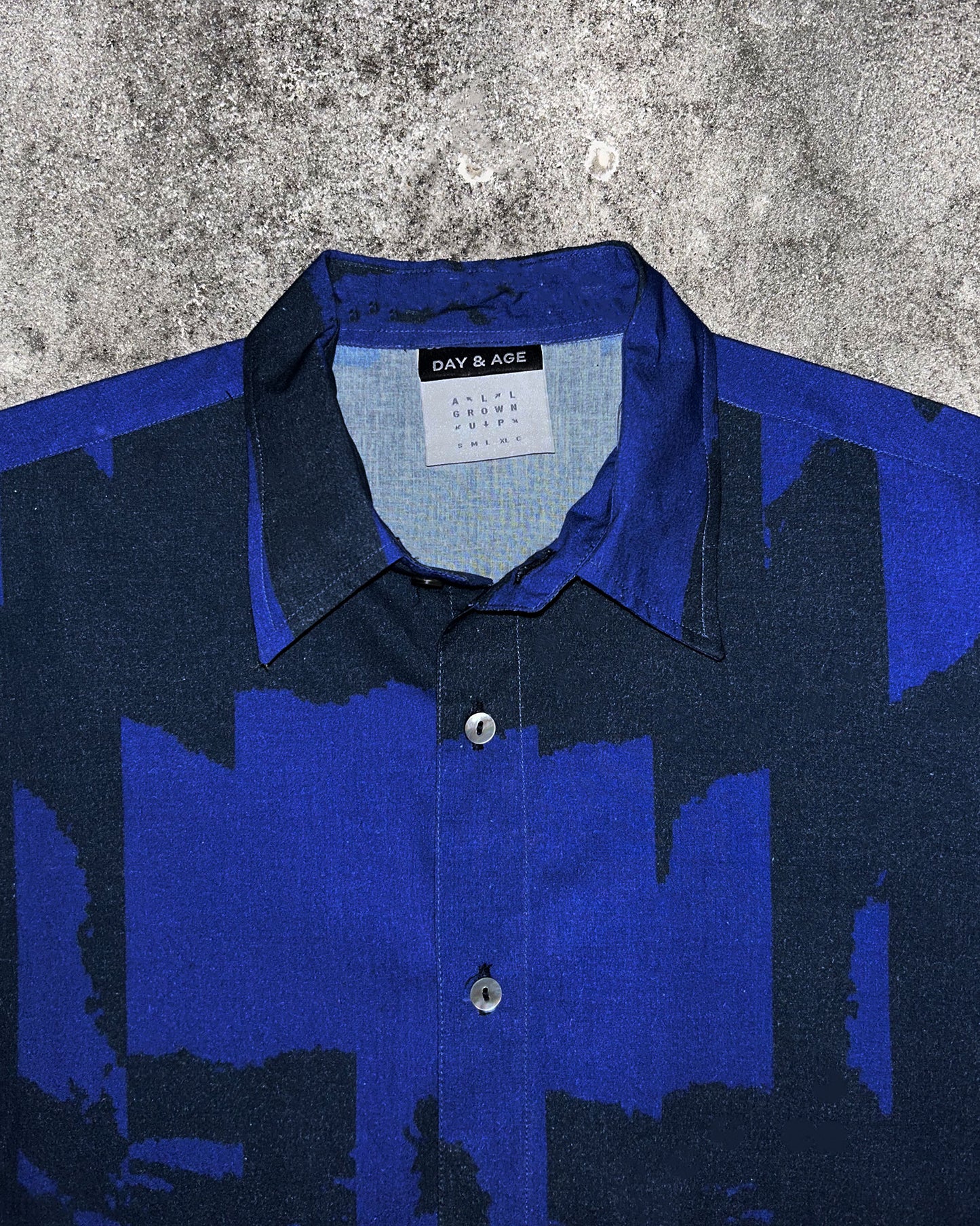 Strangely Familiar Blue Digital Printed Shirt Collar