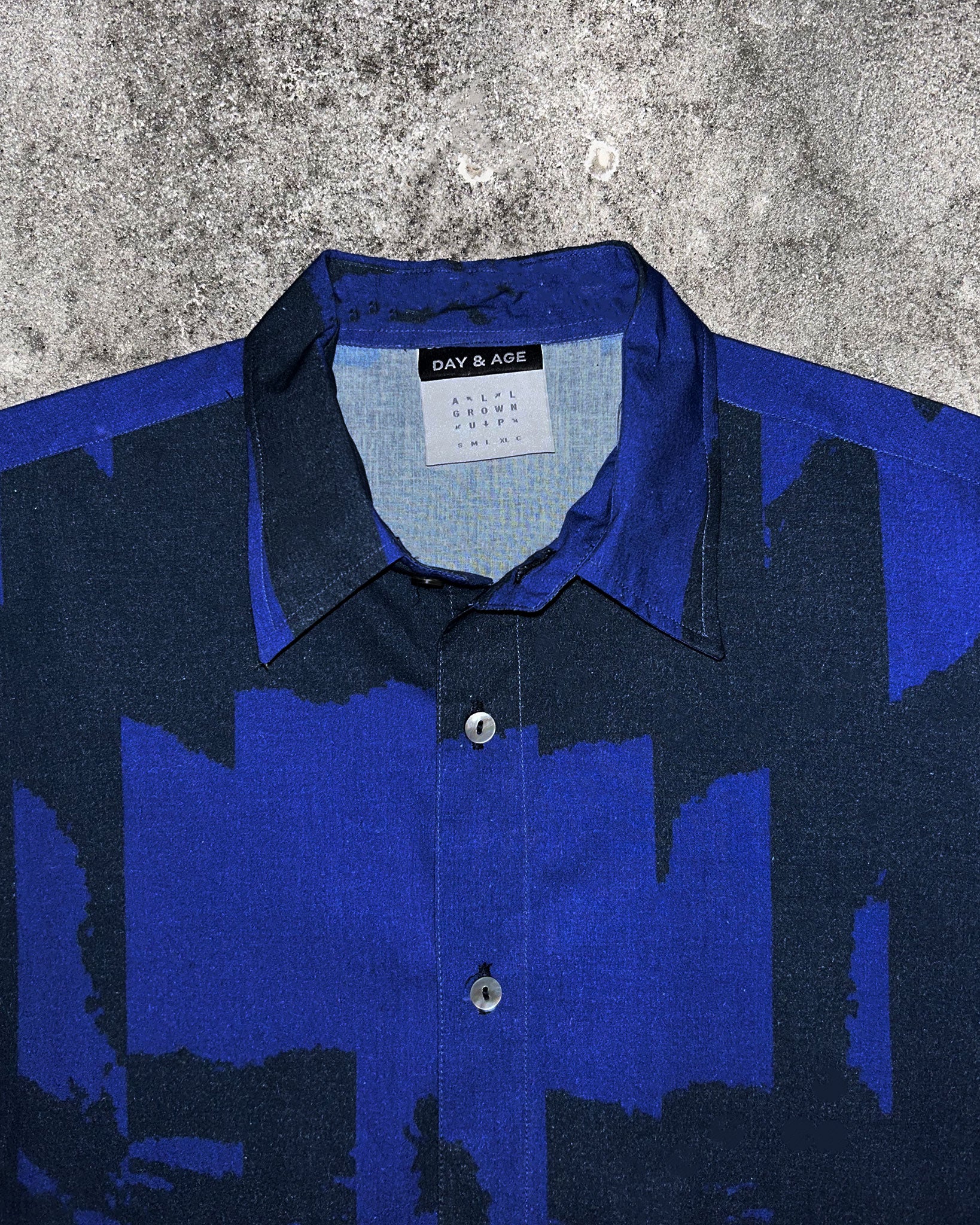 Strangely Familiar Blue Digital Printed Shirt Collar