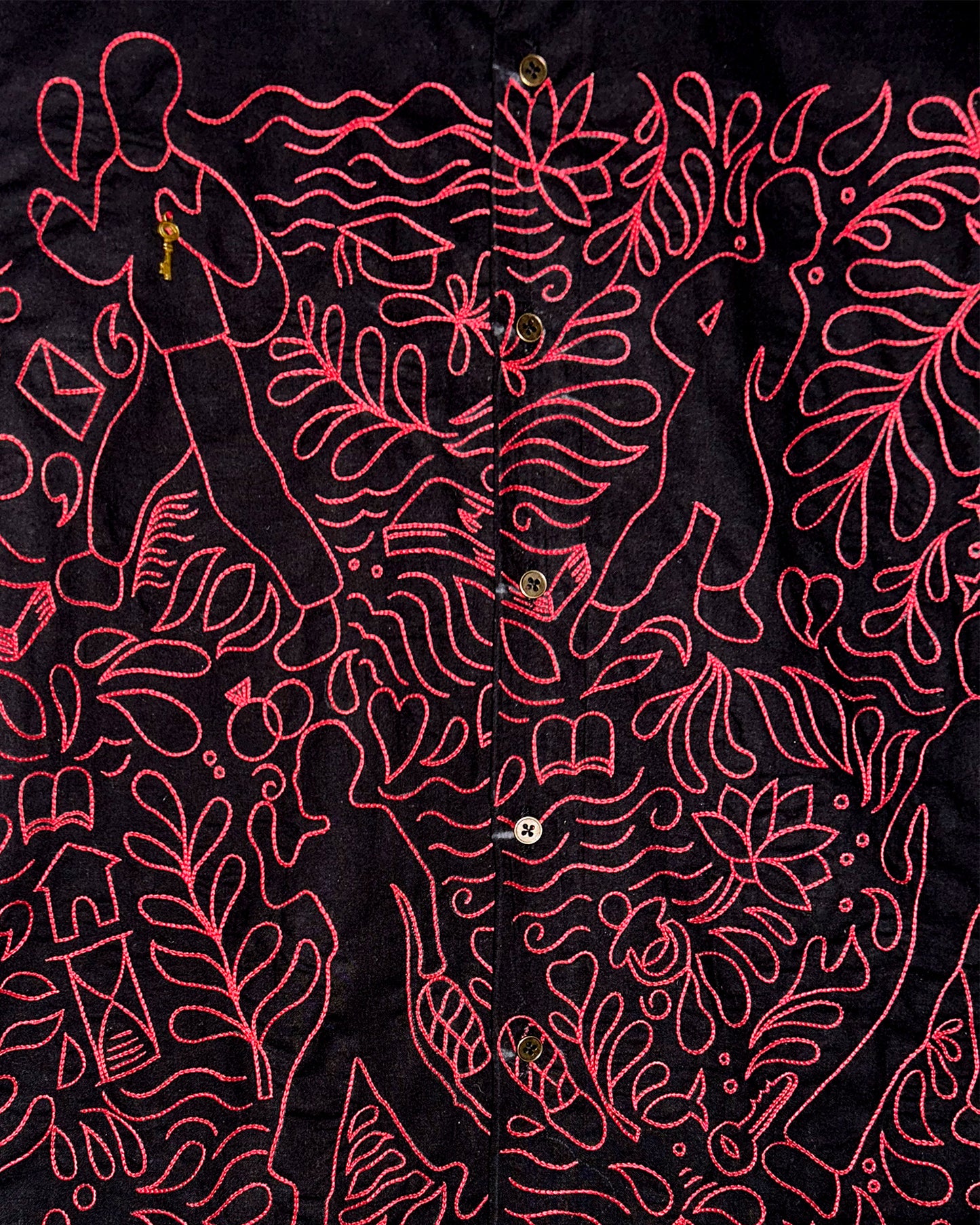 Clearly Confused Black Shirt with Red Embroidery Detail