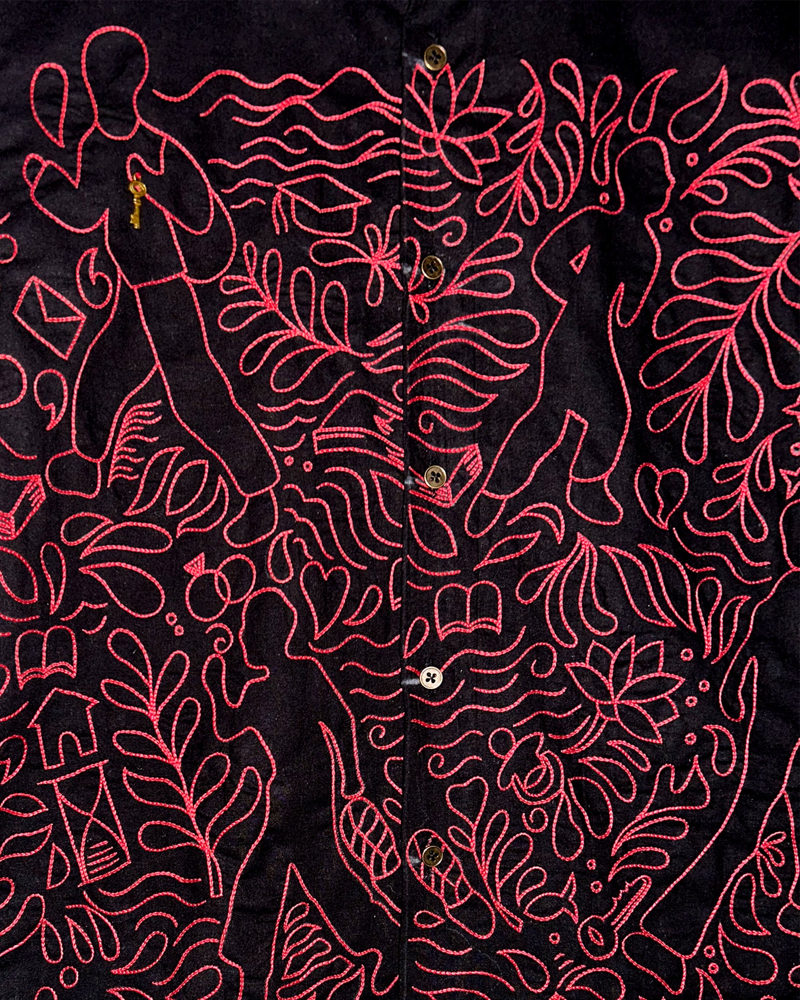 Clearly Confused Black Shirt with Red Embroidery Detail
