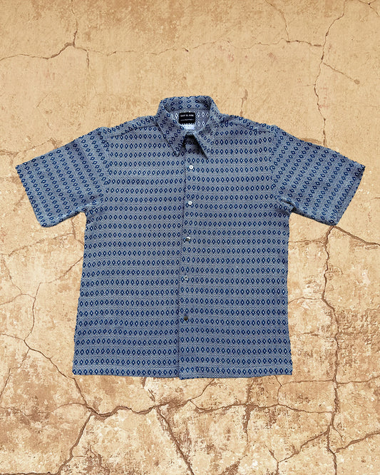 vintage jacquard blue shirt with diamond pattern