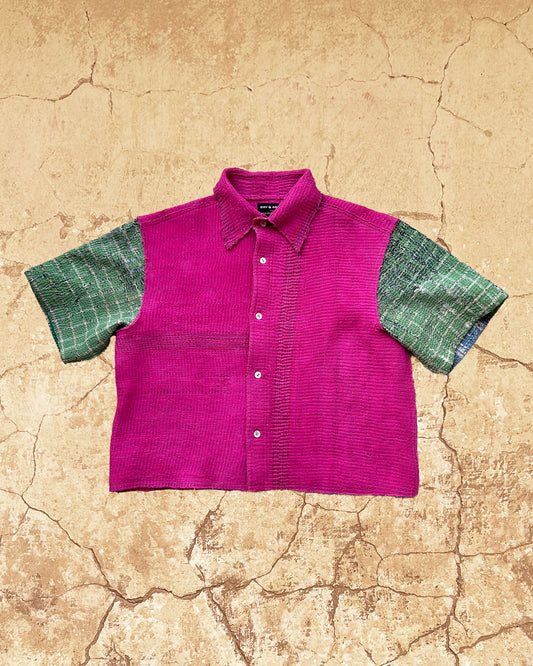Vintage pink crop shirt made from kantha quilts
