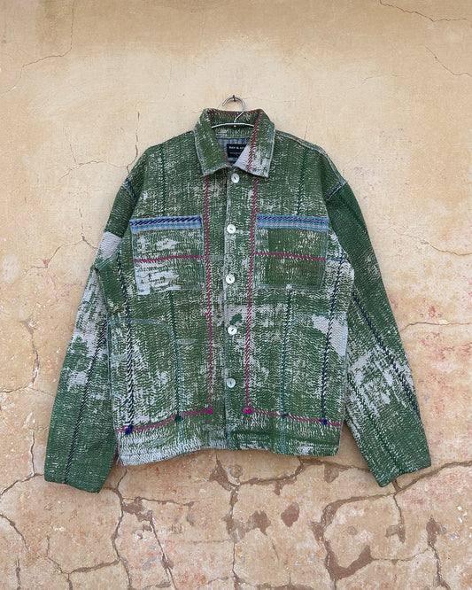 vintage green jacket made from kantha quilts