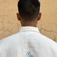 Clearly Confused White Shirt with Blue Embroidery Back Collar