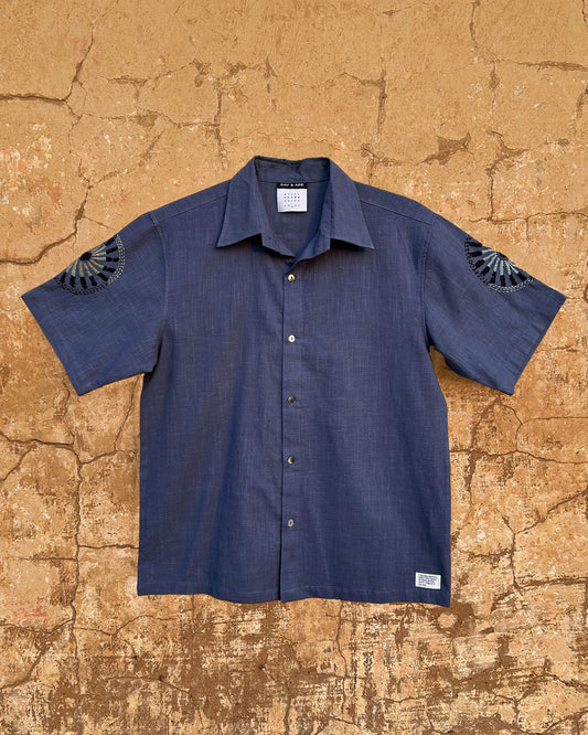 For the Record Blue Shirt with Hand Embroidery