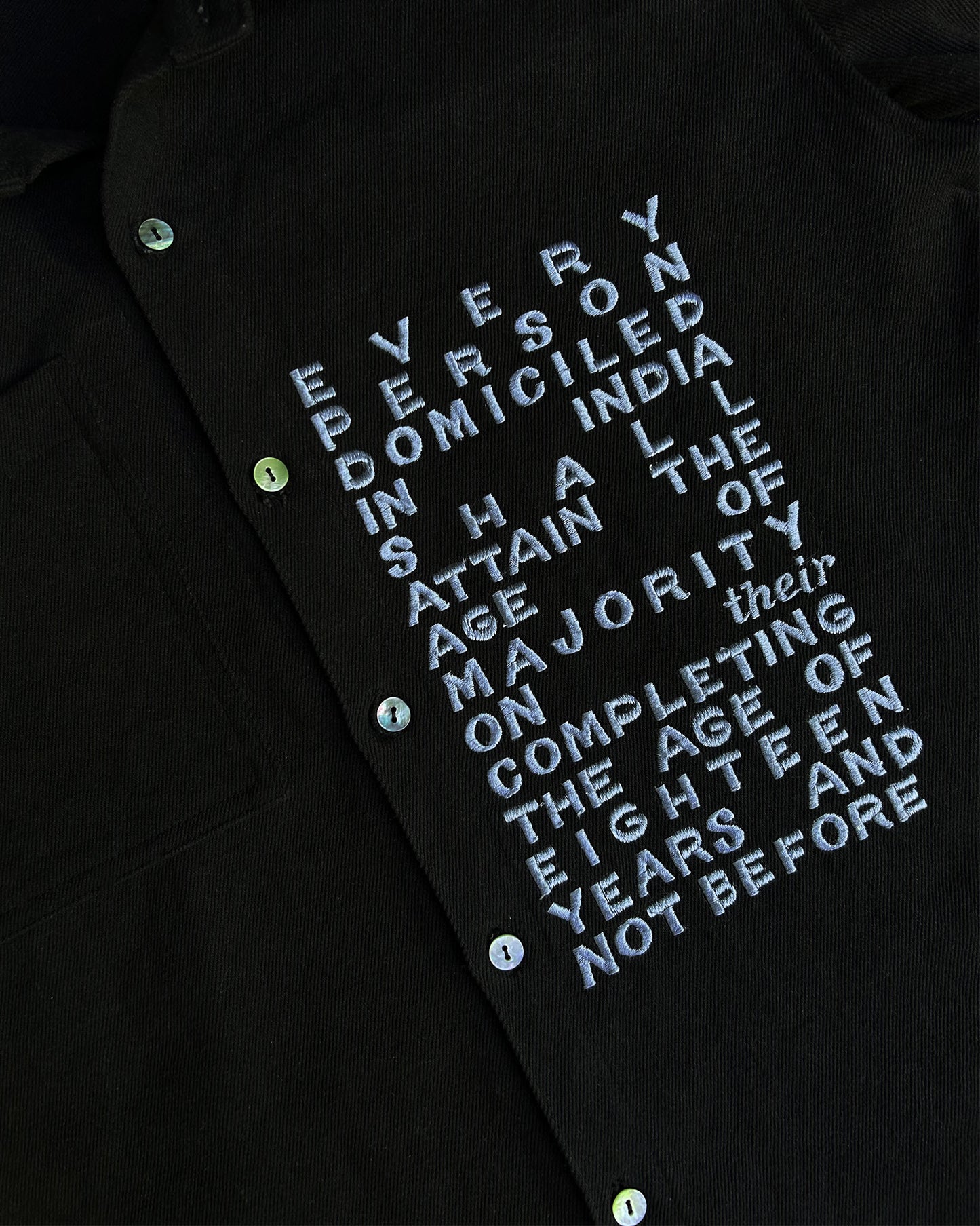Majority Act Black Shirt with Embroidered Text Detail
