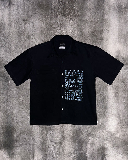 Majority Act Black Shirt with Embroidered Text