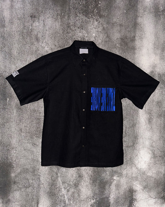 Silent Scream Black Shirt with Blue Embroidered Message
